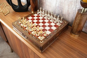 Luxury Wooden Chess Set, Handmade Metal Pieces, Christmas Gift for Chess Lovers, Personalized Decorative Chess Board - Etsy