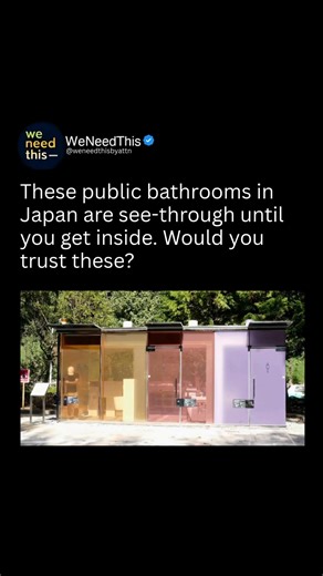 In Japan, some public bathrooms are designed to be completely see through until you step inside. 🚻🇯🇵 These toilets use special smart glass that stays transparent when empty, allowing people to check cleanliness and safety at a glance. Once the door is locked, the glass instantly turns opaque, giving full privacy. 🔒 The project was introduced in Tokyo parks and designed by architect Shigeru Ban to reduce fear, vandalism, and uncertainty around public restrooms. 🧠 It is a clever mix of design