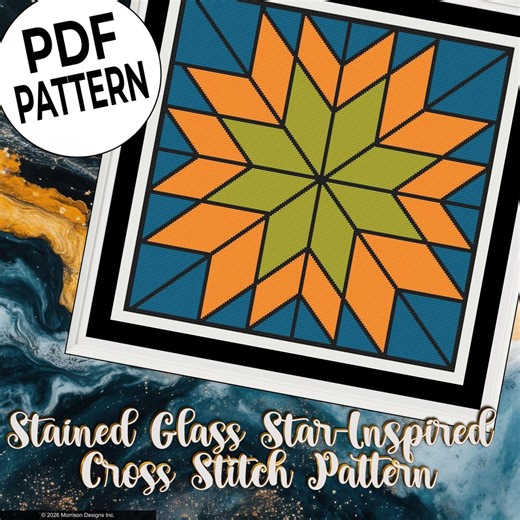 Stained Glass Star Cross Stitch Pattern | Geometric Mosaic Embroidery | Modern Abstract Beginner Friendly Design - Etsy