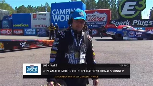 Josh Hart on Instagram: "There is nothing normal about the first win in an 11,000-horsepower Top Fuel dragster. It’s violent. It’s overwhelming. And somehow, it’s perfectly clear all at once. When the tree drops, the car doesn’t “go” — it detonates forward. The clutch locks, the tire wrinkles, and 11,000 horsepower tries to rip your shoulders out of their sockets. Your vision tunnels. Your body feels like it weighs a thousand pounds. The header flames blur in your peripheral. The engine is so lo