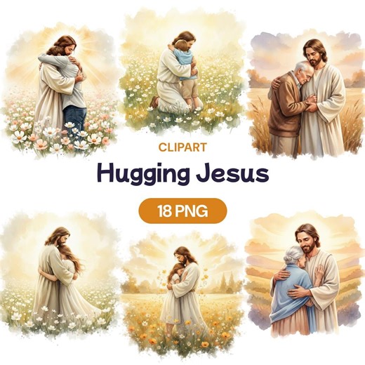 Hugging Jesus Clipart, 18 PNG, Watercolor Christ Embrace, Christian Comfort Art, Religious Sympathy Graphic, Healing Faith Print - Etsy