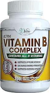 Super B Complex Vitamins (100-Count) - All B Vitamin High Potency Capsules Increase Energy Plus Sustained Release Pure B-Complex