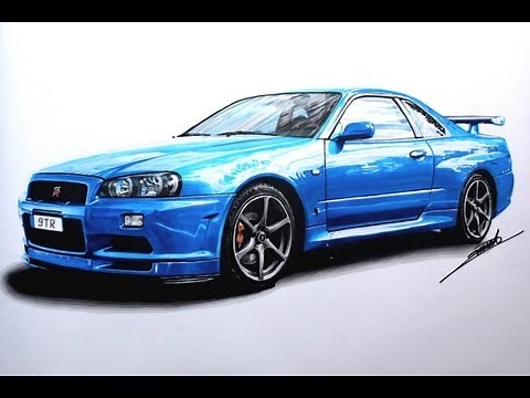 Nissan Skyline GTR R34 Speed Drawing by Roman Miah