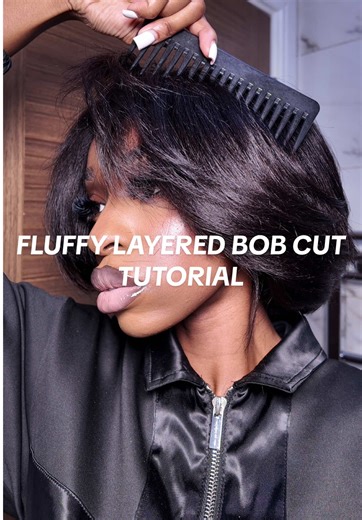 As You Guys Loved My Last Video, Here Is A Simple Fluffy Layered Bob Cut Tutorial For Y’all ! 😏💇🏾‍♀️@Wavymyhair Store @Wavymy hair - - #bobcuttutorial #layeredbobwig #gluelesswiginstall #yakiwig #wigtok