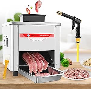 NEWTRY 10mm Commercial Meat Cutter Machine, Meat Cutting Slicer, Electric Shredder, 850W 330LBS/H, Stainless Steel, for Pork Beef Chicken Breast (with a 10mm blade)