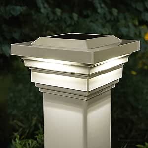 Classy Caps SL078T 4x4 Regal Solar Post Cap - 2 Pack, Tan – High-Performance Solar LED Lights, Durable Tan PVC (Vinyl) Construction, Weather-Resistant, Ideal for Outdoor Posts, Warm & Cool Light Modes