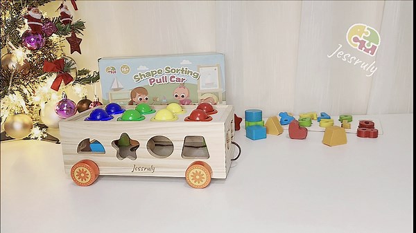 Shape Sorter - Wooden Xylophone and Montessori Number Puzzle Set for Babies - Educational Sorting Game with Storage Car for Toddlers