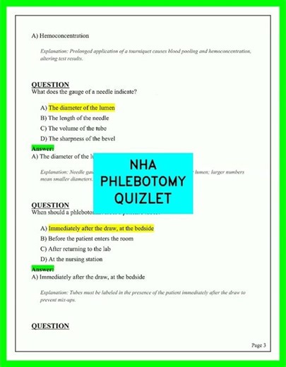 NHA PHLEBOTOMY QUIZLET 2026 Latest Exam Practice Questions and Answers Verified Study Guide Video