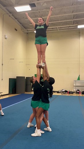 STUNT GROUP SPOTLIGHT: This group of all freshmen have been working hard since tryouts to perfect their technique and it shows in their consistency! Can't wait to watch their confidence continue to grow! Way to go Addie, Landri, Hailey, and Brooklyn!! #forwardtogether #YTFT #highschoolcheer #cheerleading #fyp #stunts #JV #freshmen
