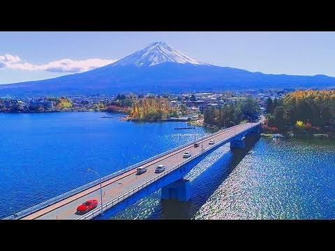 4K映像 絶景ドローン空撮「富士山 秋 紅葉の河口湖」日本の美しい四季 山梨県富士河口湖町 11月中旬 自然風景 富士五湖 六角堂 河口湖大橋 鵜の島