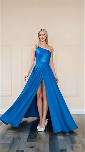 Blue to Pink Glitter Gown Collection 2026 ✨ One-Shoulder High Slit Queens
