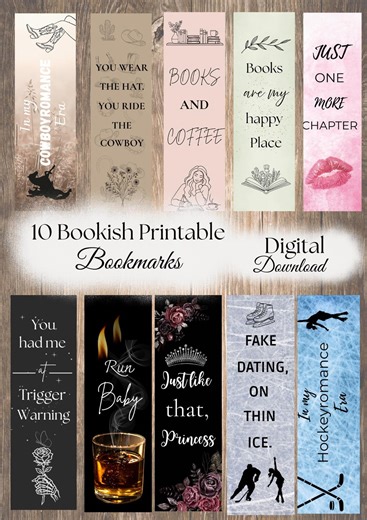 10 Bookish Printable Bookmarks | Digital Download | English Quotes | Romance & Book Lover Bookmark Set | Instant PDF - Etsy