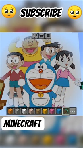"Doraemon family in Minecraft pixel art build frame"