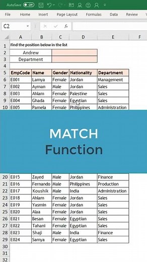 Match Function | Find position in list #shorts #excel #microsoftexcel #match