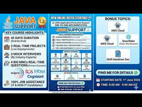 L2 JAVA APPLICATION/PRODUCTION SUPPORT Training DEMO Batch_08 #splunk #sql #Java#jira #l2