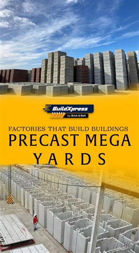 Brick & Bolt on Instagram: "Precast Mega Yards Explained: How Factories Manufacture Buildings 4–6x Faster Have you ever imagined a building being constructed without traditional on-site brick-by-brick work? Precast Mega Yards are transforming how modern structures are delivered. These massive factory setups manufacture walls, slabs, columns, beams, and even staircases long before they reach the project site. Inside these facilities, construction operates like an industrial assembly line. Large s