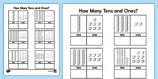 Tens and Ones With Base 10 Blocks Place Value Worksheet for K-1st Grade