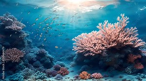 "Underwater Beauty: A mesmerizing display of the ocean's wonders, showcasing vibrant marine life and captivating scenes, seamless looping time-lapse animation video background by AI."