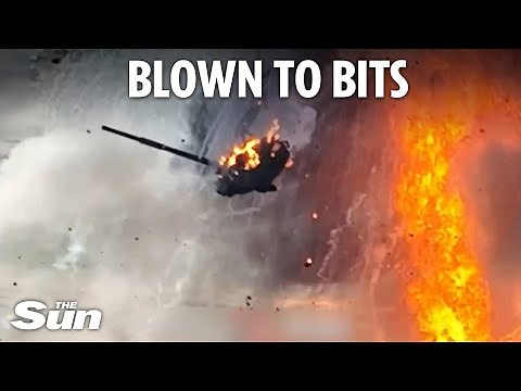 Russian tank turret thrown across sky in fireball as Putin's armour picked off by Ukraine drones