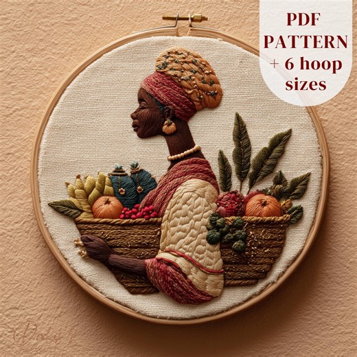 African Woman Hand Embroidery Design, DIY Craft (PDF Template) - Etsy