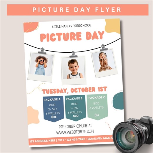 Editable Picture Day Flyer, School Pictures Flyer, School Photographer Flyer, Preschool Photos Flyer - Etsy
