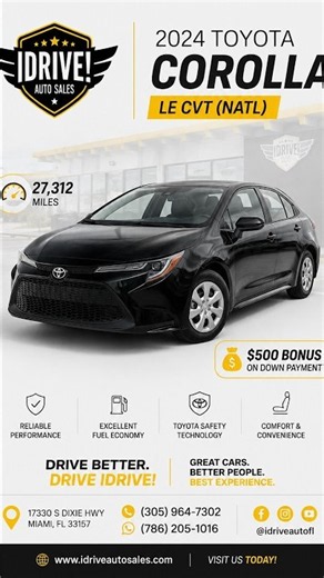 ✨ Drive home in style with this 2024 Toyota Corolla LE! #idriveautosales #automobile #miamicars