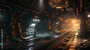 The marines footsteps echo through the cavernous corridors of the alien ship, lights flashing and strange noises emanating from every direction as they navigate the unknown Fantasy animatio