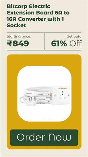Bitcorp Electric Extension Board 6A to 16A Converter with 1 Socket #tech #6to16amp #sockets