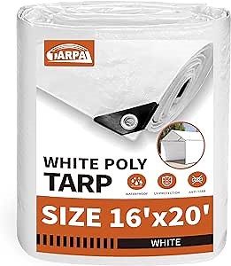 TARPAL 16'x20' White Tarp Waterproof 7.5 mil Medium Duty All Purpose Poly Tarps Cover Waterproof,Snow Proof UV Protection,Rip and Tear Proof,Poly Tarpaulin