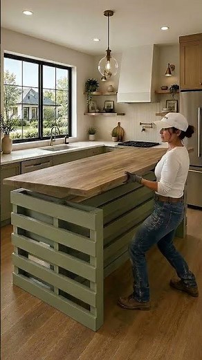 #DIY Wooden Pallets + Butcher Block = Dream Kitchen Island #creativediy