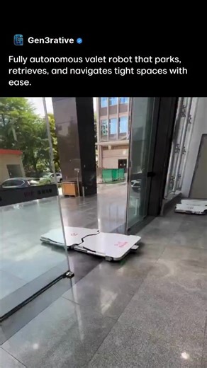 AI | Technology on Instagram: "A new clip is showing a pallet-less AGV parking robot sliding under the front wheels of a car, lifting it, and moving it through a tight garage at about one and a half meters per second. The system uses LiDAR guidance with roughly five millimeter precision to navigate tight spaces without touching the vehicle’s body. Robots like this have been deployed in cities such as Shanghai since around 2021. Developers including Yeefung say the approach boosts parking capacit