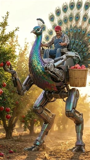 Peacock‑Shaped Harvest Robot | Pomegranate Orchard Farming Innovation 🦚🍎🤖 #PeacockBot #HarvestRobot