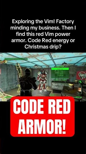 Found red Vim power armor at the Vim Factory. Code Red vibes or Christmas drip? #Savrotes #Fallout