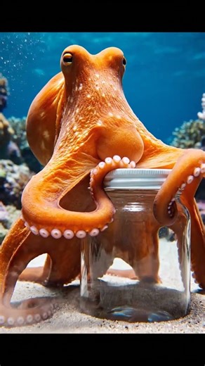 Octopus Solves Jar Puzzule #ai #wildlife #viral