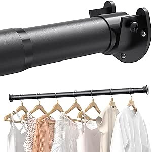 Supforce Closet Rods for Hanging Clothes, 17 to 54 Inches Stepless Adjustable Metal Closet Rod, 1.3 Inches Heavy Duty Clothes Hanging Rod for Closet Wardrobes Laundry RV, Black