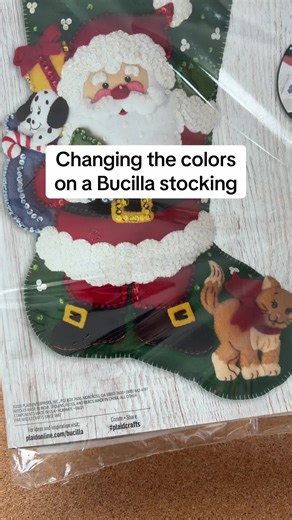 Here is a quick tutorial for how I changed the colors of this cat on a Bucilla stocking. 🐈 Have you made color changes to your stockings before? #bucilla #sewingtutorial #embroiderytutorial #crafty #handmade