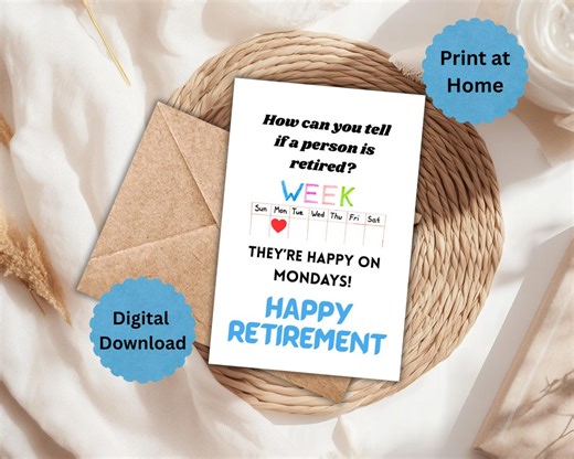 Funny Retirement Card, 4x6 in (Digital Download), print at home