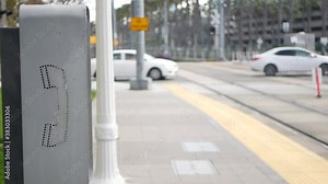 Retro coin-operated payphone station for emergency call on street, California USA. Public analog pay phone booth. Outdated technology for connection and telecommunication service. Cell handset on box. Stock Video