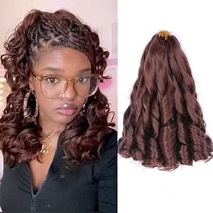 French Curly Braiding Hair 12 Inch 8 Packs Curly Braiding Hair Pre Stretched Synthetic 50g/pack Loose Wavy Crochet Hair Extensions(12 inch,8 packs,33#)