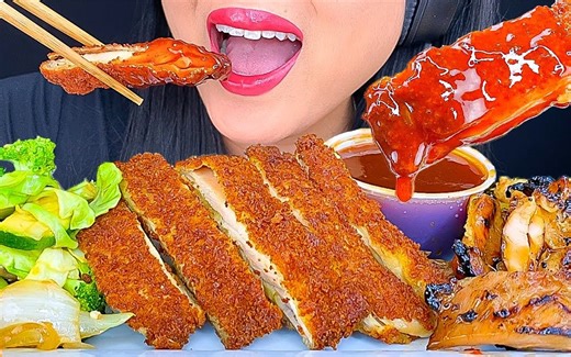 【Phan】香酥炸鸡排 & 照烧鸡排 咀嚼音Eating Sounds_哔哩哔哩_bilibili
