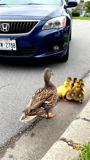 CAR DRIVES TOWARDS BABY DUCKLINGS 🥲🥲 but a quick thinking Mama saves them🤍 #animals #reels