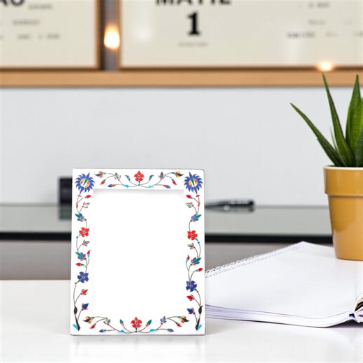 Handmade Marble Inlay Photo Frame | Floral Stone Picture Frame - Etsy
