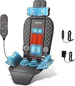 comrelax Back Massager with Heat & Traction & Vibration, Seat Massager Pad for Pain Relief Deep Tissue, Lumbar Traction, PU Leather, Foldable, for 5’ to 6’1”, Massage Chair Pad for Office Home
