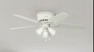 Hunter 52 inch Indoor Ceiling Fan with LED Lights - White Ceiling Fan with Pull Chain, For Bedroom, Living Room, or Kitchen, Low Profile Mount, No Remote, 5 Blades - Builder 53326, Snow White
