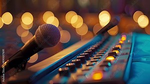 Closeup of the sleek modern lectern with microphone and control panel used by presenters and performers alike. Stock Video