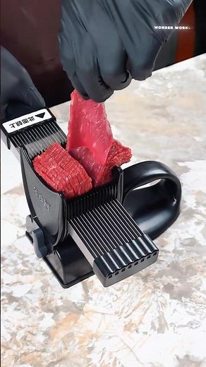 Precision meat slicing process using professional equipment