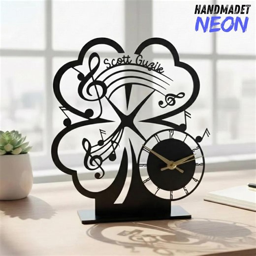 Personalized Music Metal Table Clock With Name, Custom Lucky Clover Tabletop Clock, Gift for Music Lover, Music Studio Decor - Etsy