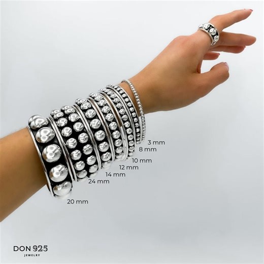 Oxidized Sterling Silver Dome Bangle: Chunky Stacking Slip-on Handmade Studded Bracelet - Etsy