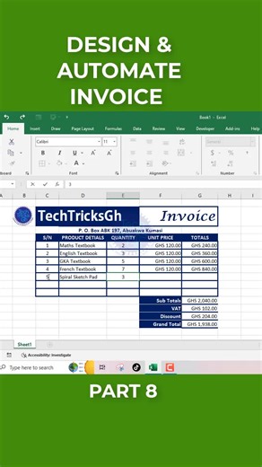 How to Design and Automate an Invoice in Excel - Part 8 #automateinvoice #autocompute #designinvolve