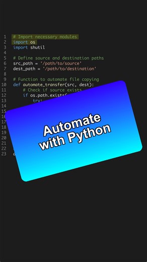 Cut your manual file tasks with Python! 📁💡 Automate efficiently with just a few lines of code! --- Get the Python for AI course 6 projects at the link in bio. 🐍